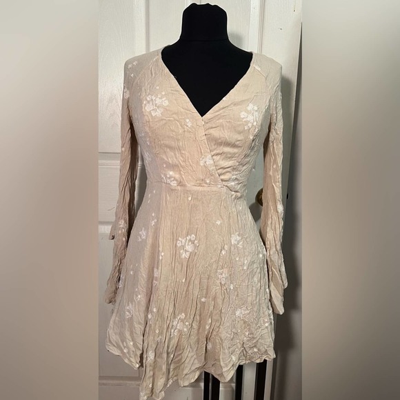 Free People Tan & Cream Almond Combo Jasmine Embroidered Boho Mini Dress 8 - Picture 3 of 11